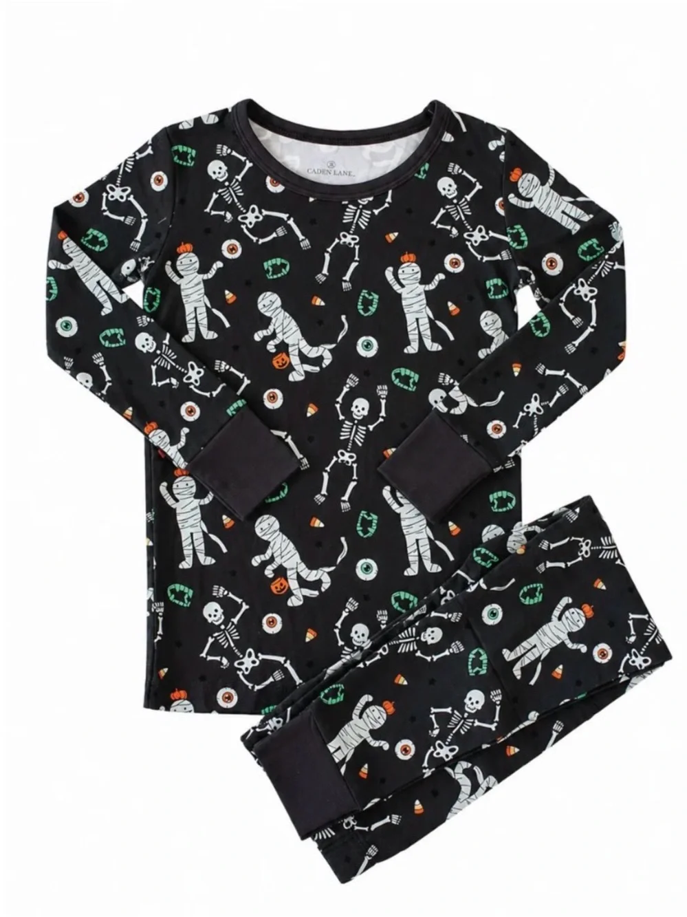 Kids Halloween Mummy & Skeleton Pajama Set - Black
